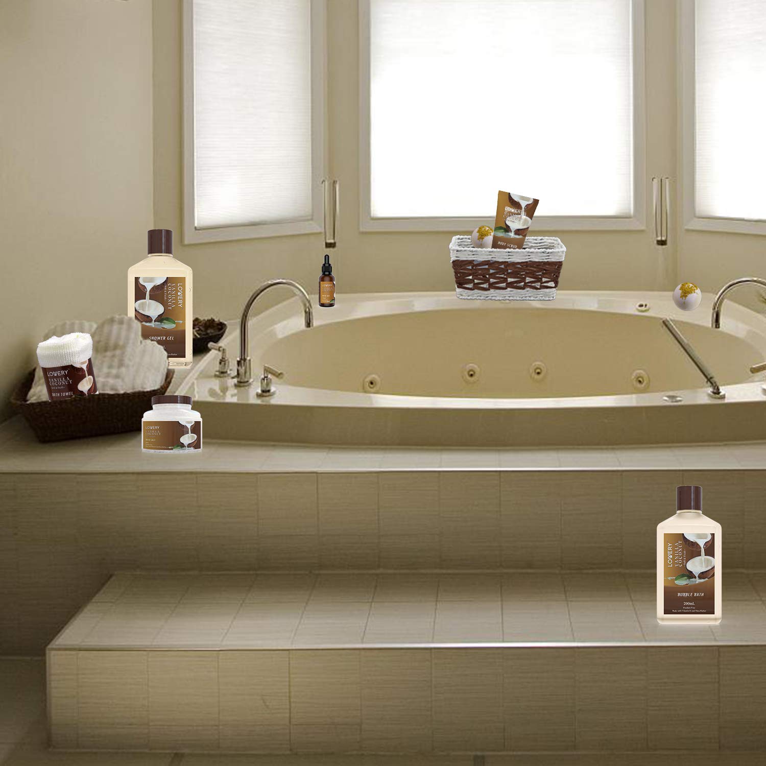 9 Piece Set - Vanilla Coconut Scented Home Spa Kit