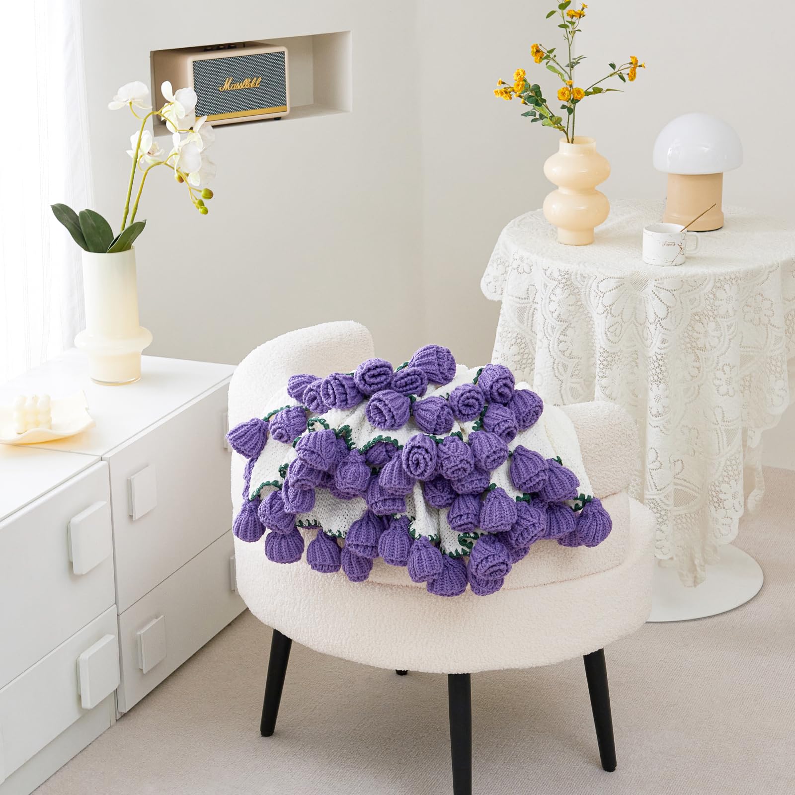 Crochet Flower Bouquet Throw Blanket