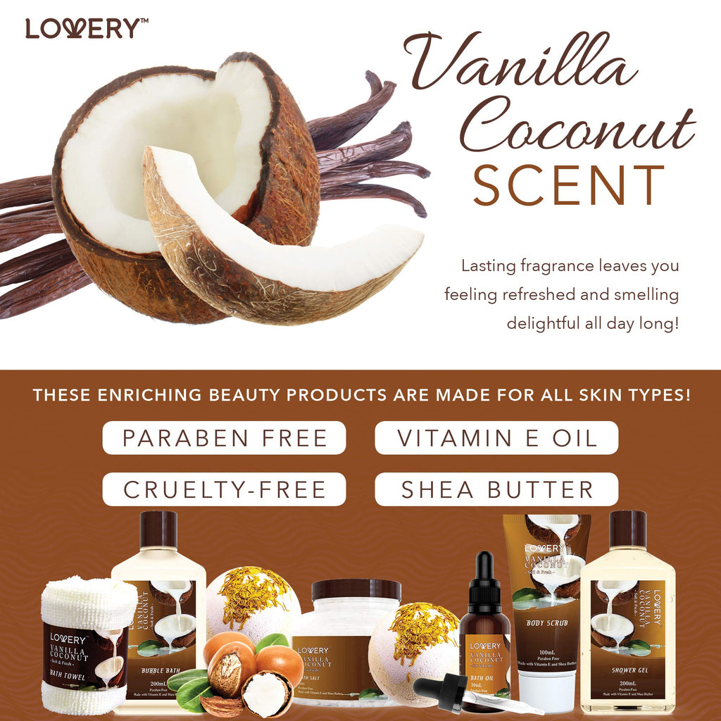 9 Piece Set - Vanilla Coconut Scented Home Spa Kit