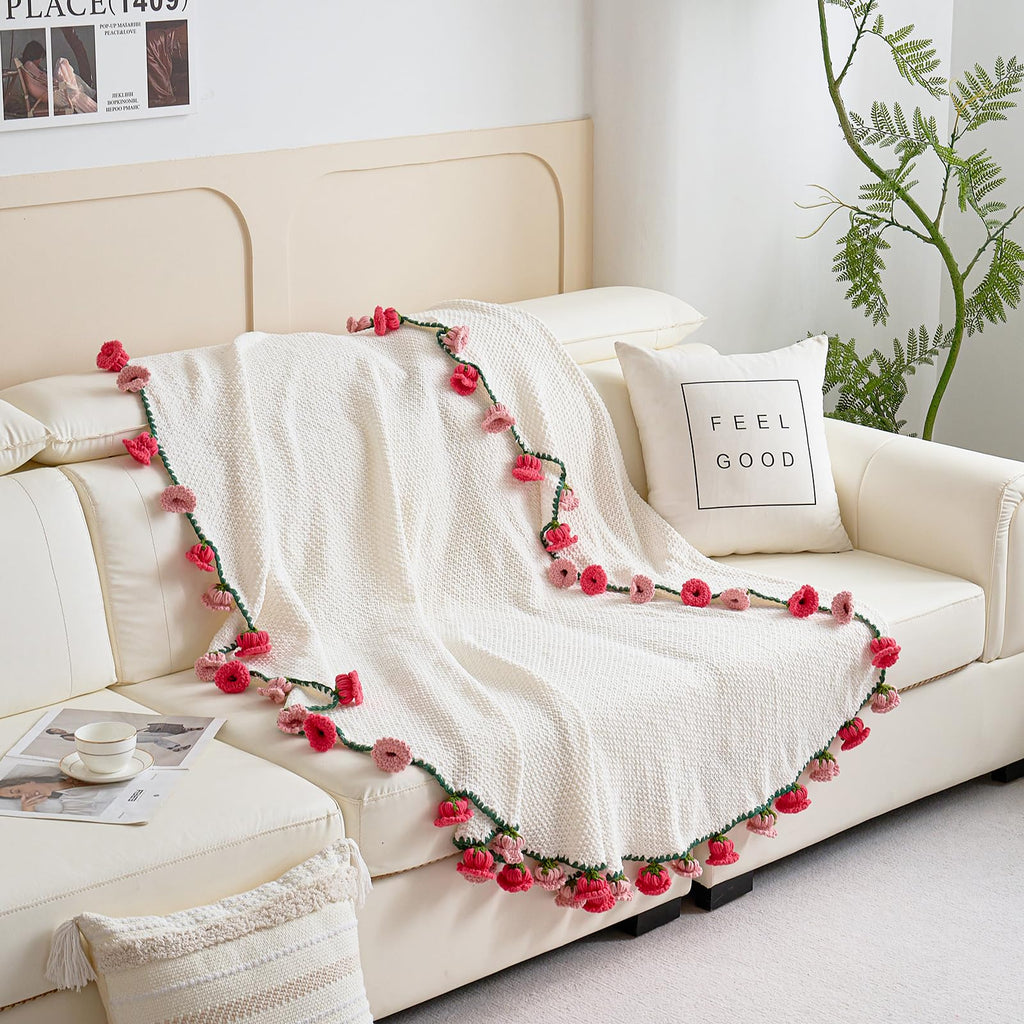 Crochet Flower Bouquet Throw Blanket