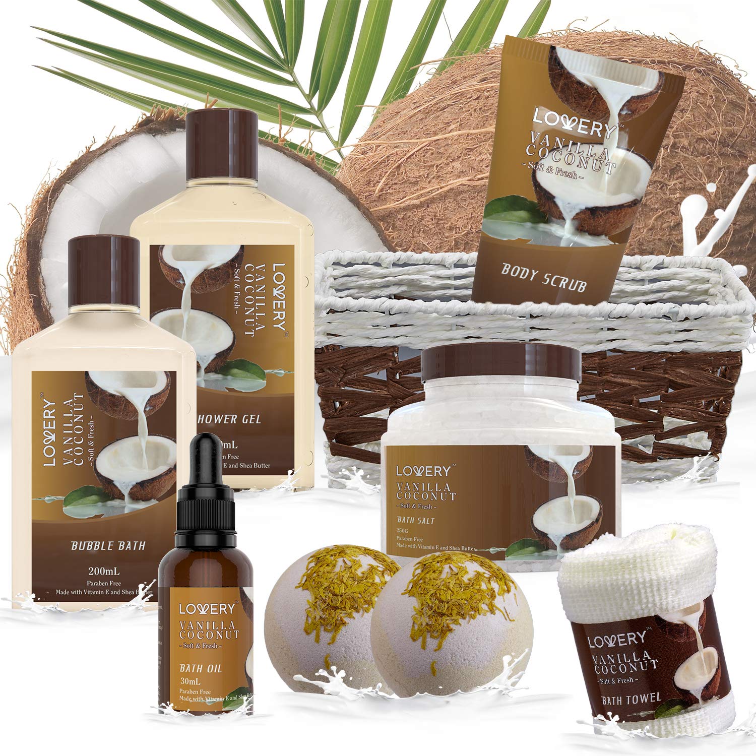 9 Piece Set - Vanilla Coconut Scented Home Spa Kit