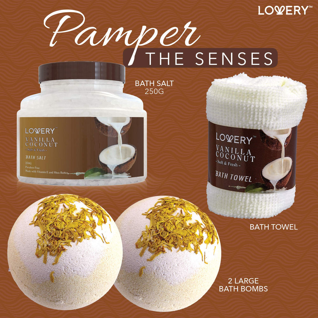 9 Piece Set - Vanilla Coconut Scented Home Spa Kit